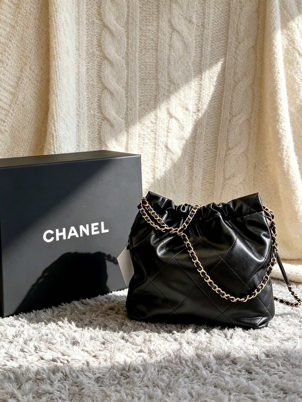 Chanel Black Quilted Patent Leather Large Drawstring Tote - Picture 6 of 7